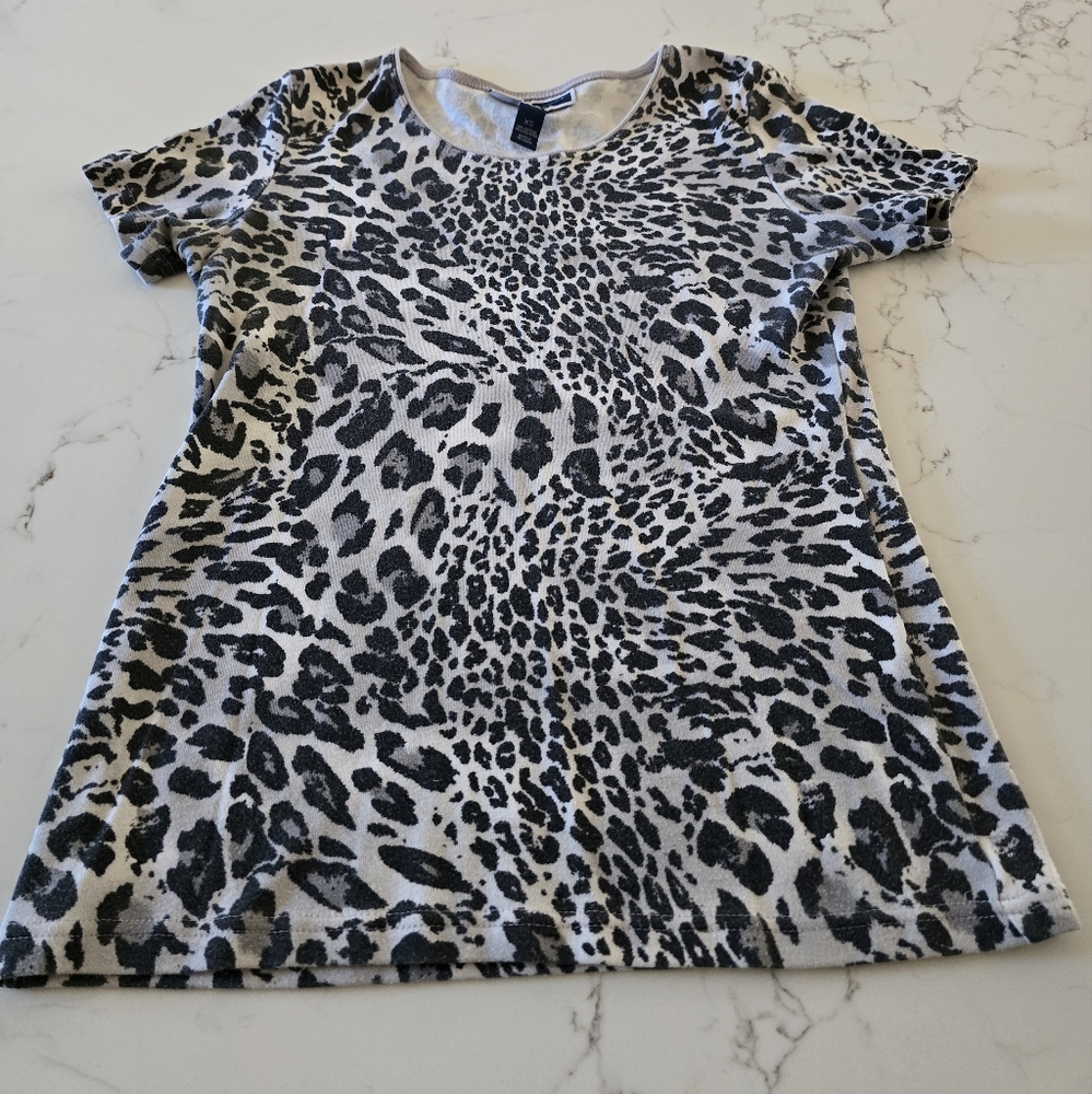 Karen Scott Animal Print Top in Black and Cream